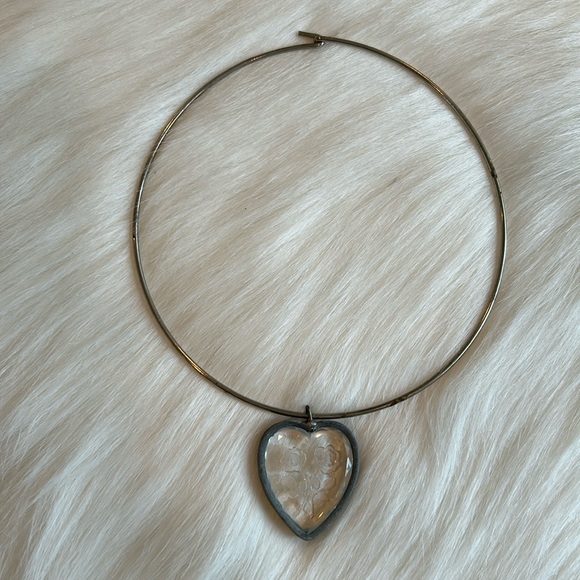Vtg Beveled Lead Crystal Heart with Flowers Choker Necklace - Picture 3 of 12